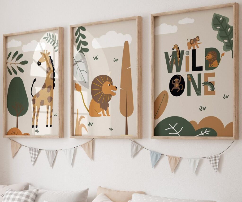 set of 3 Safari Nursery Wall Prints, Boho Nursery Prints, Green Nursery, Boho Nursery Wall Art, Nursery Decor, Set of Nursery Prints, Safari