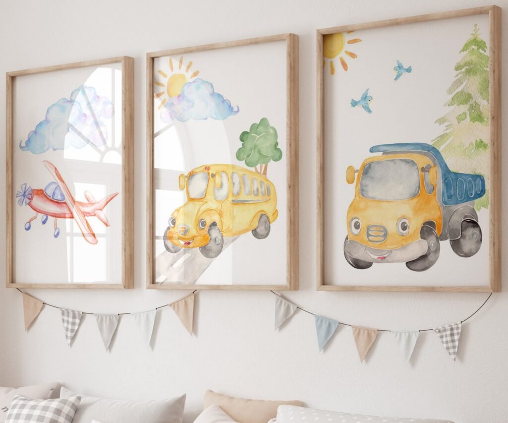 Car Nursery,Train, Rocket, Plane, transportation set of 3