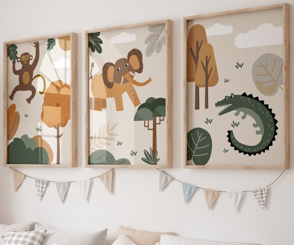 set of 3 Safari Nursery Wall Prints, Boho Nursery Prints, Green Nursery, Boho Nursery Wall Art, Nursery Decor, Set of Nursery Prints, Safari