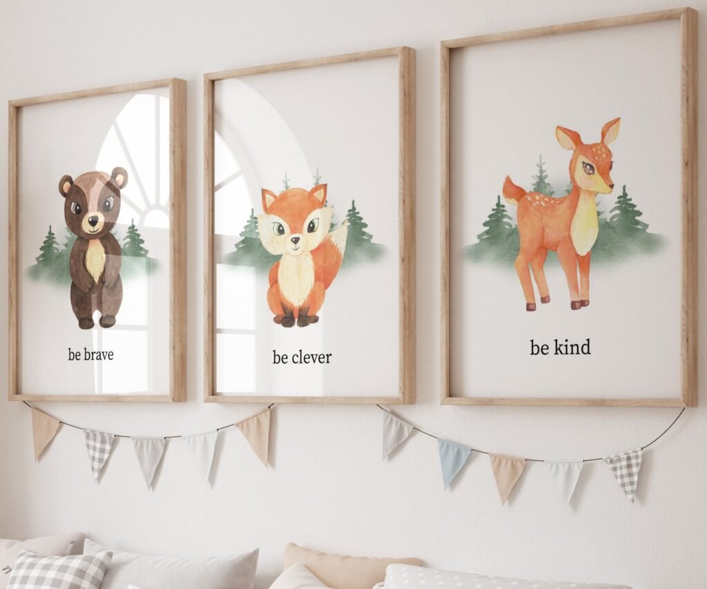 set of 3 Woodland Nursery wall art, Bear Wall art, Forest nursery- Nursery Prints Watercolor Woodland