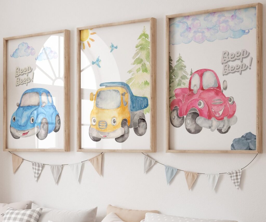 Car Nursery,Train, Rocket, Plane, transportation set of 3