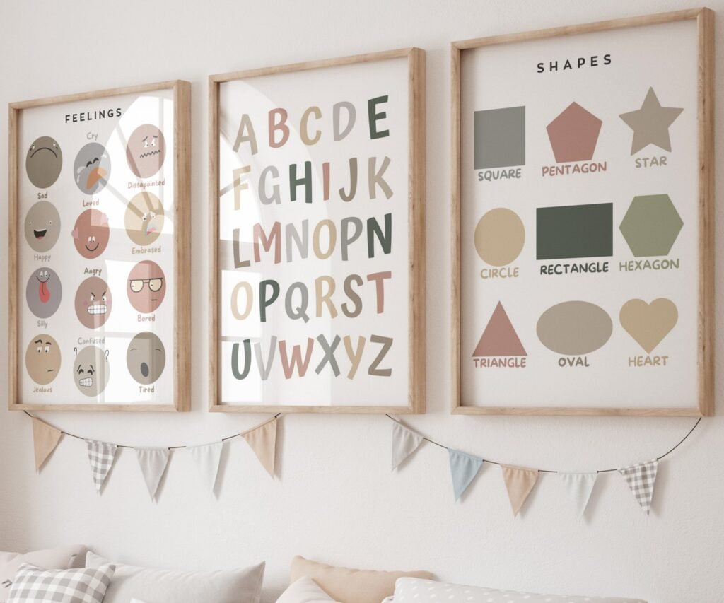 Feeling ,ABC, shape, month of the year, Educational Posters, Homeschool Prints, Montessori Classroom set of 3