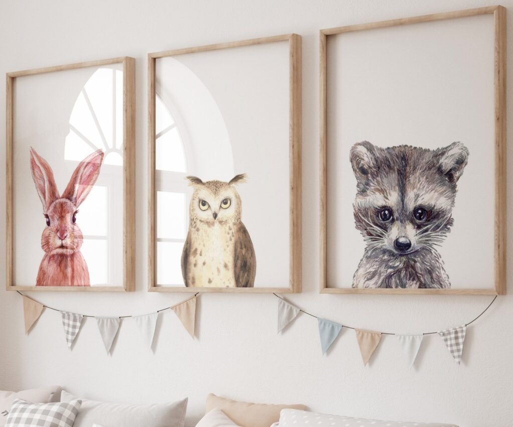 Woodland nursery prints, set of 3 Prints, Woodland Nursery decor, Nursery wall art, Baby Animal prints for nursery