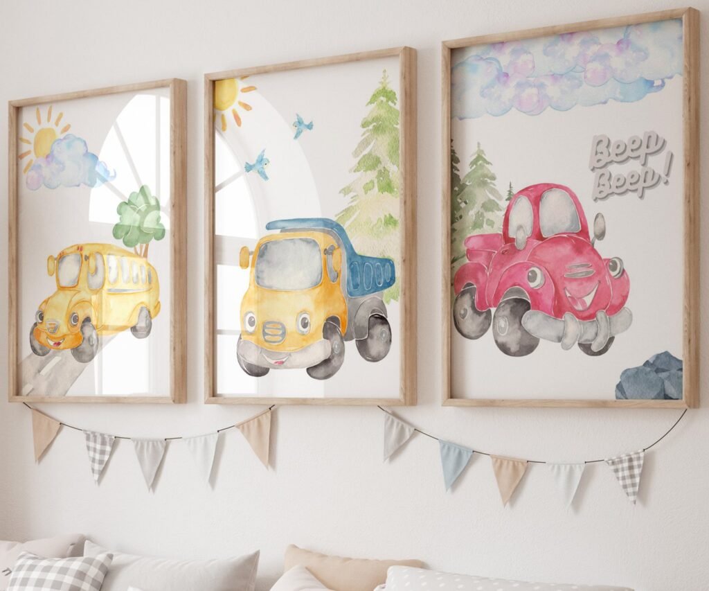 Car Nursery,Train, Rocket, Plane, transportation set of 3