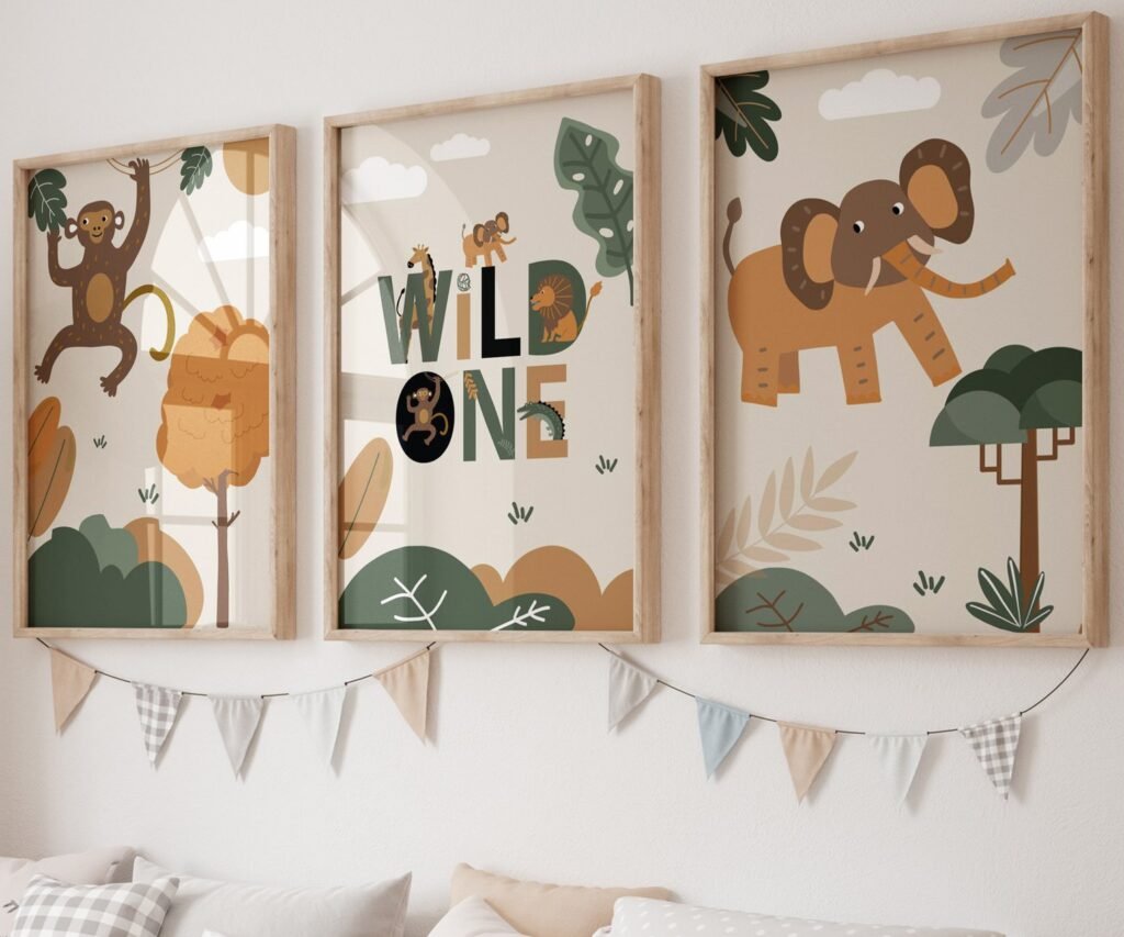 set of 3 Safari Nursery Wall Prints, Boho Nursery Prints, Green Nursery, Boho Nursery Wall Art, Nursery Decor, Set of Nursery Prints, Safari