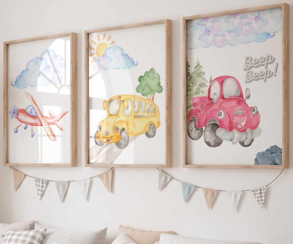 Car Nursery,Train, Rocket, Plane, transportation set of 3