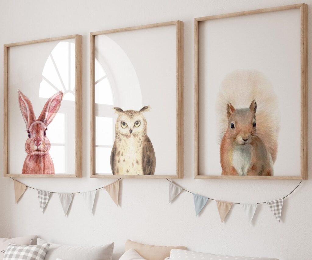 Woodland nursery prints, set of 3 Prints, Woodland Nursery decor, Nursery wall art, Baby Animal prints for nursery