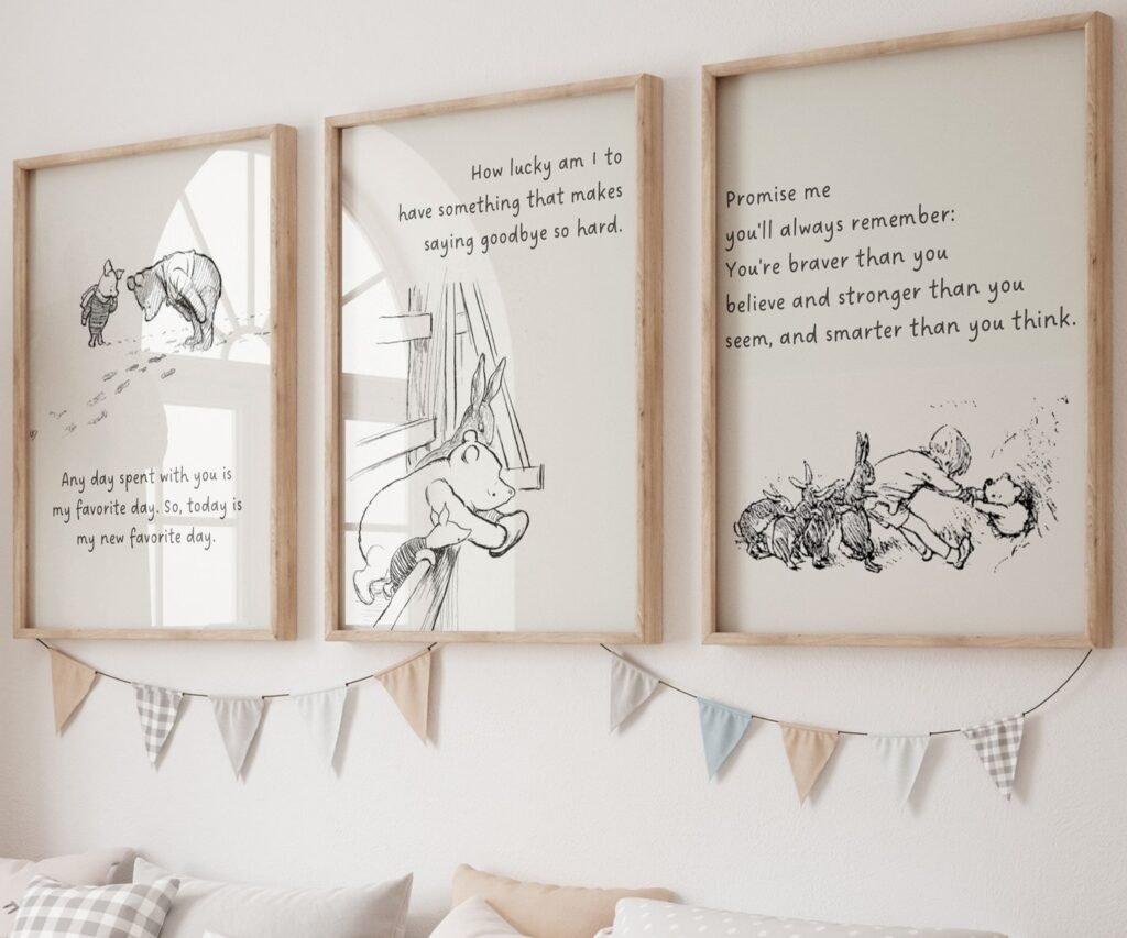Winnie the Pooh Quote Prints, Black and White Pooh, set of 3