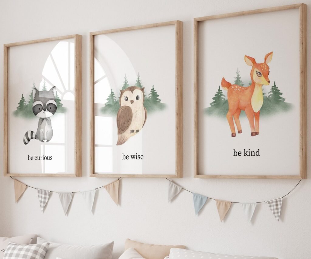 set of 3 Woodland Nursery wall art, Bear Wall art, Forest nursery- Nursery Prints Watercolor Woodland