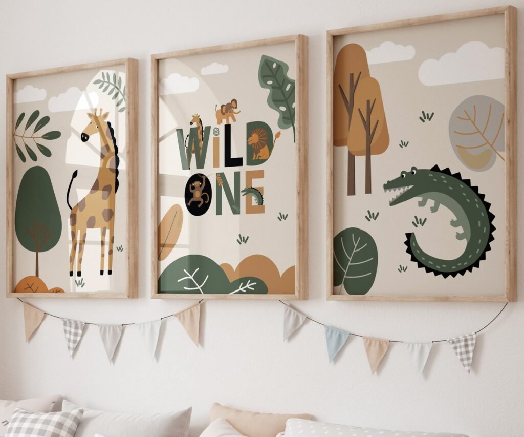 set of 3 Safari Nursery Wall Prints, Boho Nursery Prints, Green Nursery, Boho Nursery Wall Art, Nursery Decor, Set of Nursery Prints, Safari