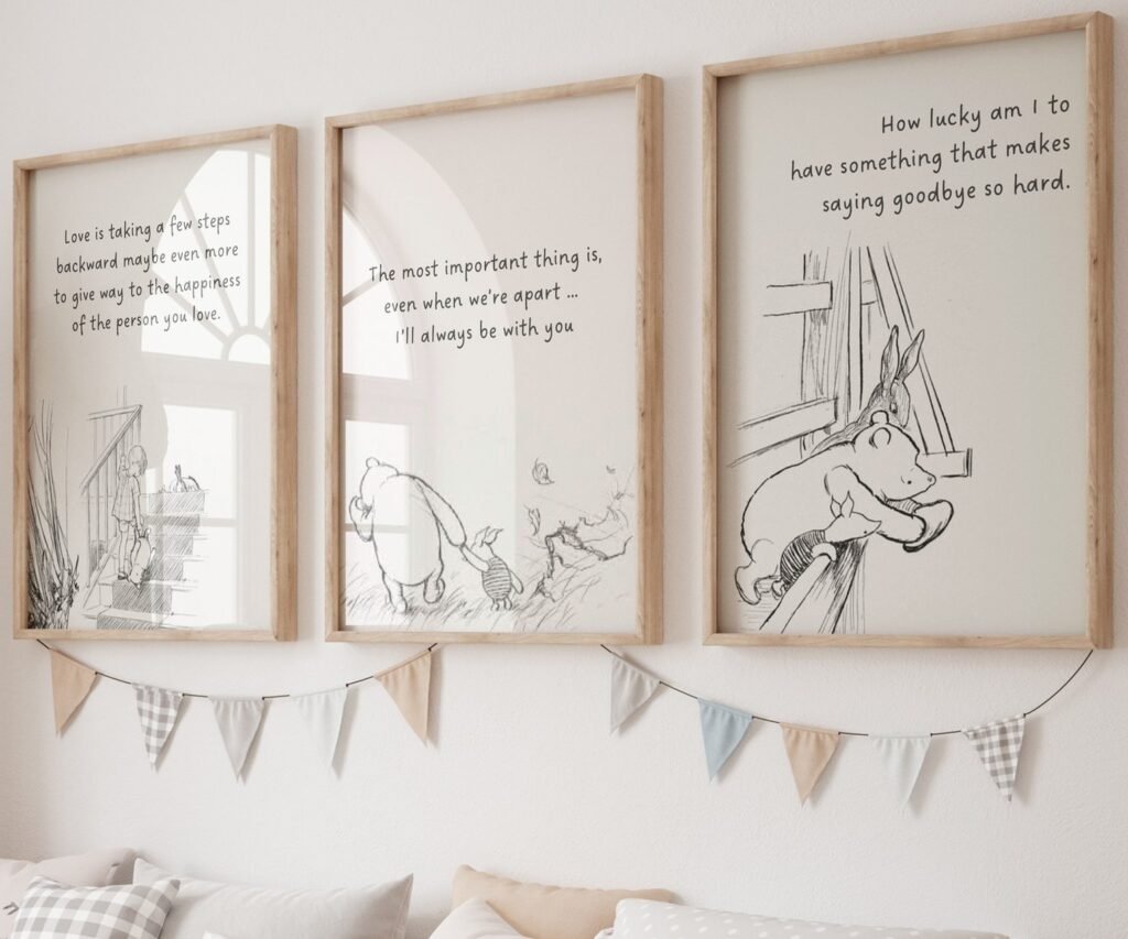Winnie the Pooh Quote Prints, Black and White Pooh, set of 3
