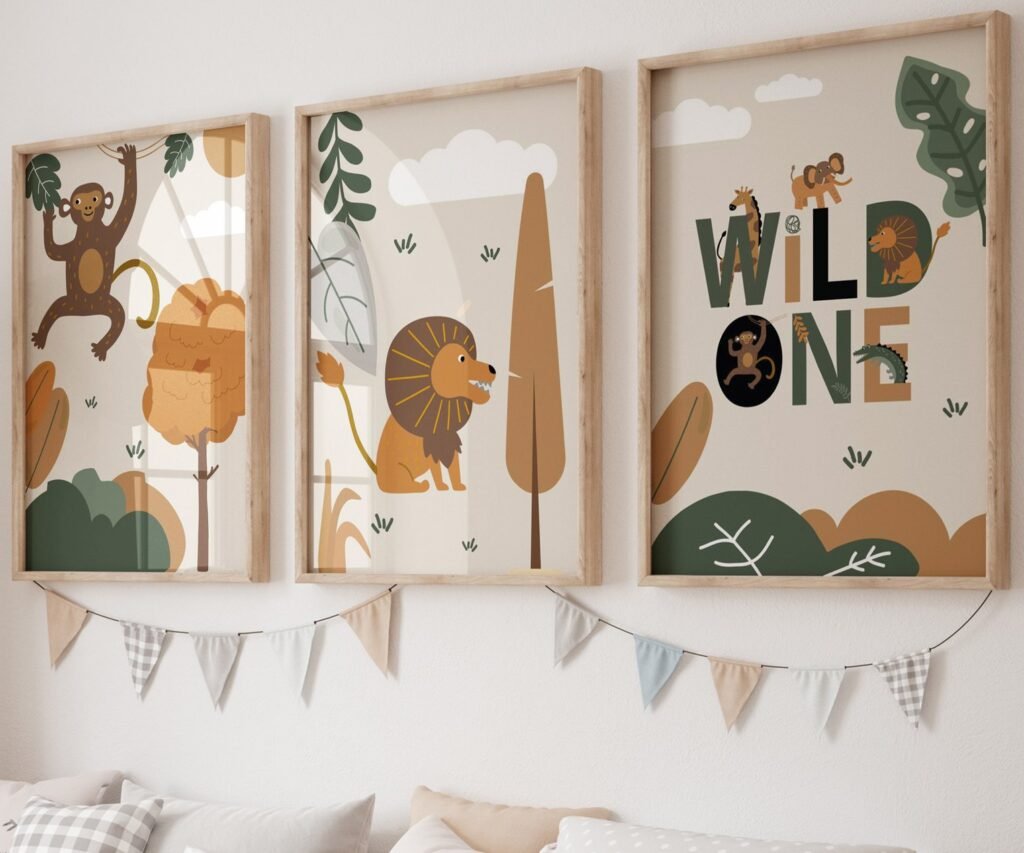set of 3 Safari Nursery Wall Prints, Boho Nursery Prints, Green Nursery, Boho Nursery Wall Art, Nursery Decor, Set of Nursery Prints, Safari