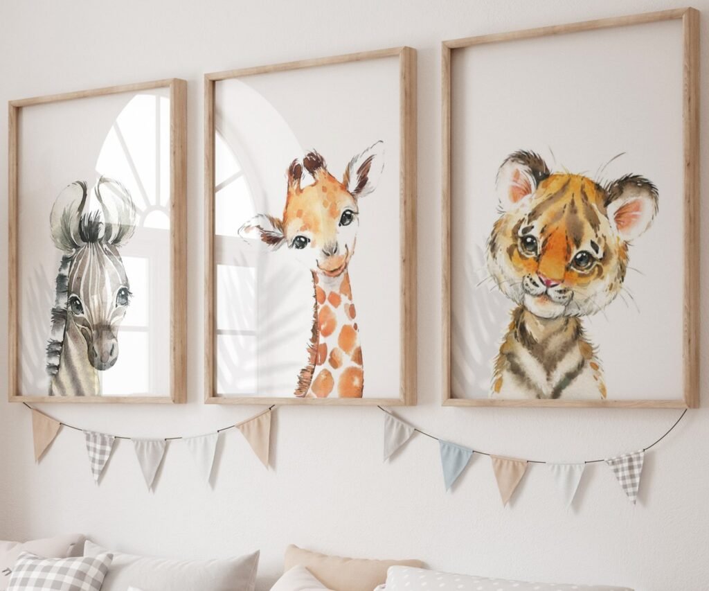 set of 3 Safari baby animal prints, Safari Animal prints, Watercolor animal prints, Safari nursery decor , Safari Jungle animals, Baby nursery