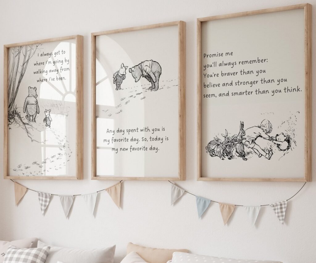 Winnie the Pooh Quote Prints, Black and White Pooh, set of 3
