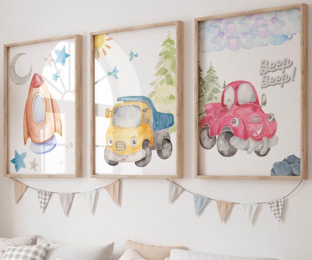 Car Nursery,Train, Rocket, Plane, transportation set of 3
