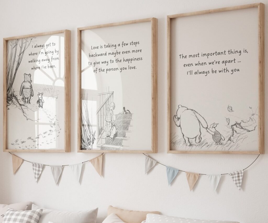 Winnie the Pooh Quote Prints, Black and White Pooh, set of 3