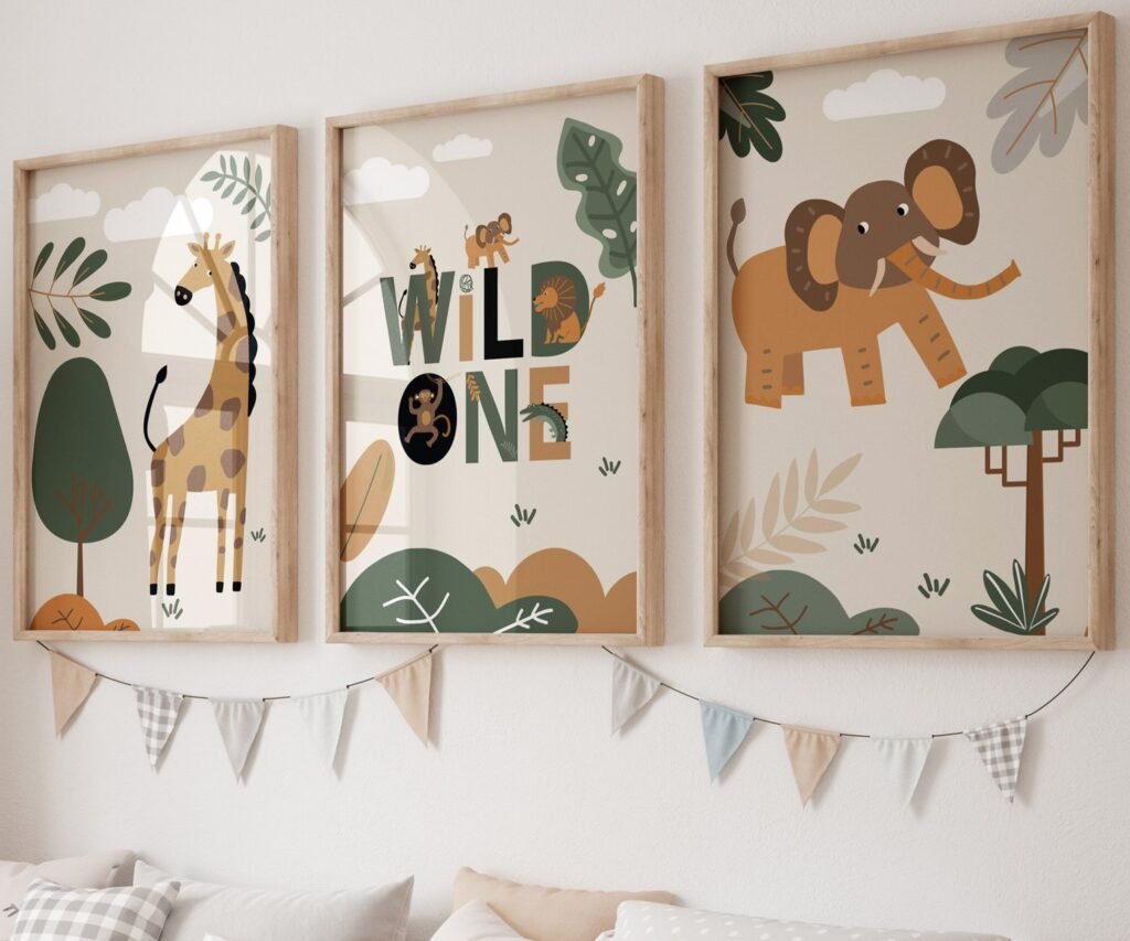 set of 3 Safari Nursery Wall Prints, Boho Nursery Prints, Green Nursery, Boho Nursery Wall Art, Nursery Decor, Set of Nursery Prints, Safari