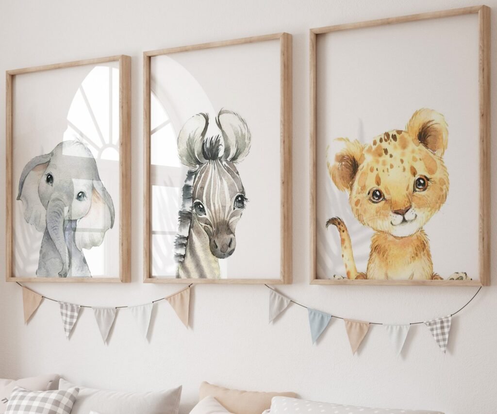 set of 3 Safari baby animal prints, Safari Animal prints, Watercolor animal prints, Safari nursery decor , Safari Jungle animals, Baby nursery