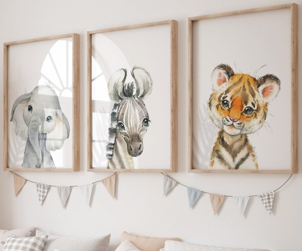 set of 3 Safari baby animal prints, Safari Animal prints, Watercolor animal prints, Safari nursery decor , Safari Jungle animals, Baby nursery
