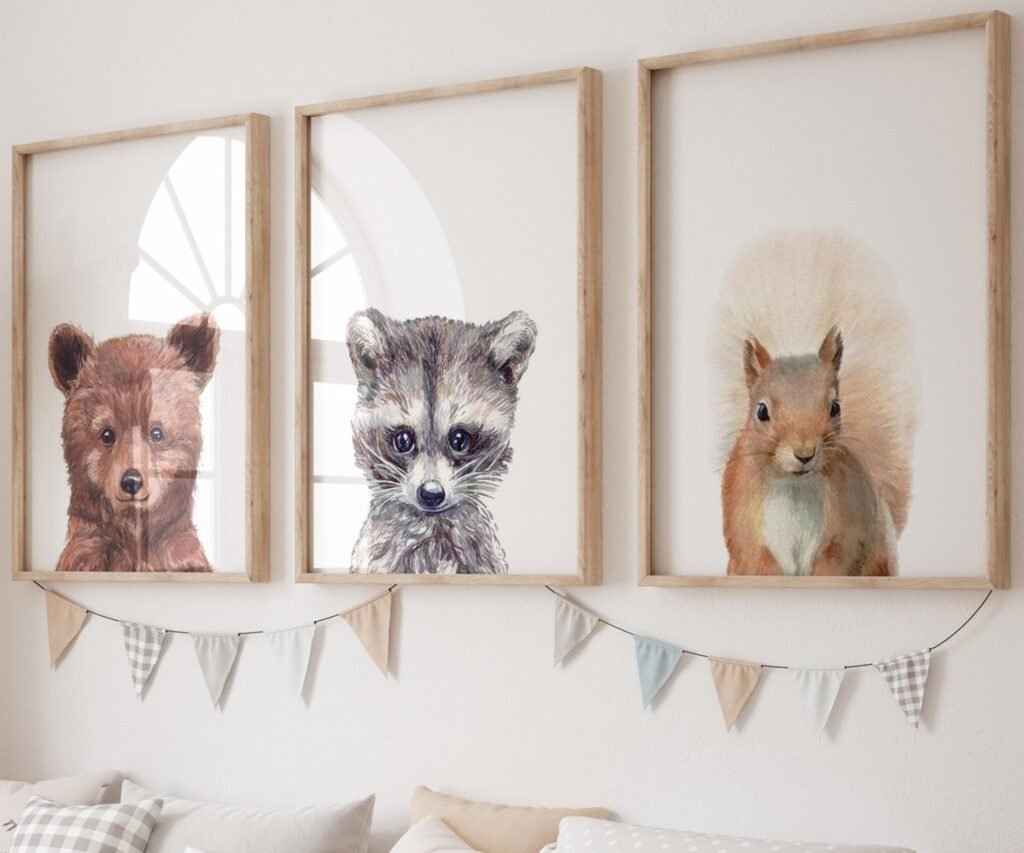 Woodland nursery prints, set of 3 Prints, Woodland Nursery decor, Nursery wall art, Baby Animal prints for nursery