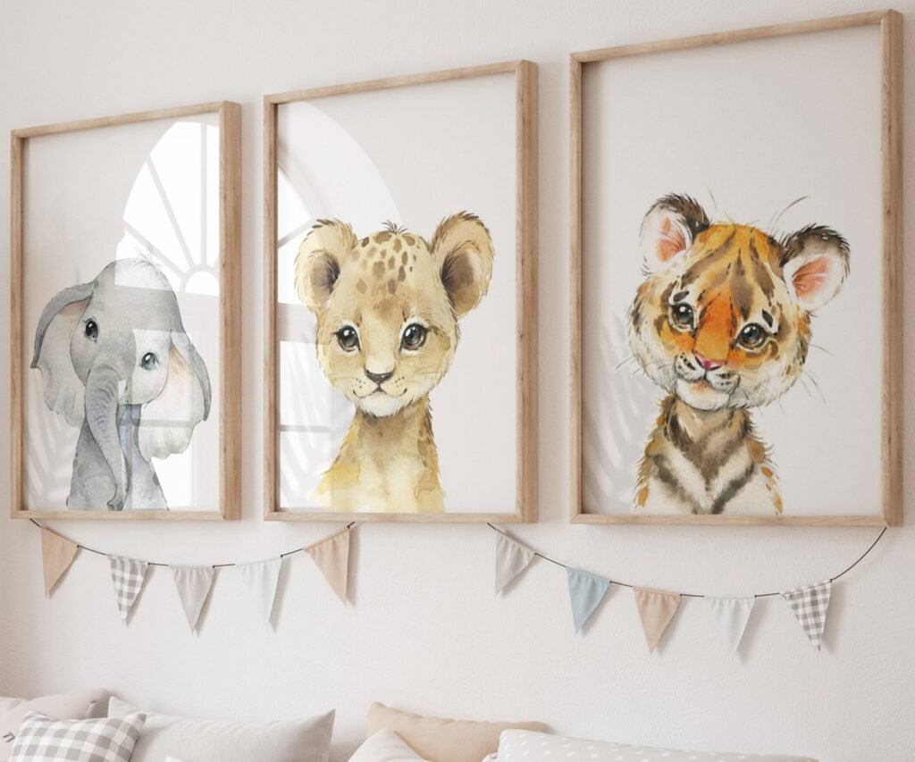 set of 3 Safari baby animal prints, Safari Animal prints, Watercolor animal prints, Safari nursery decor , Safari Jungle animals, Baby nursery