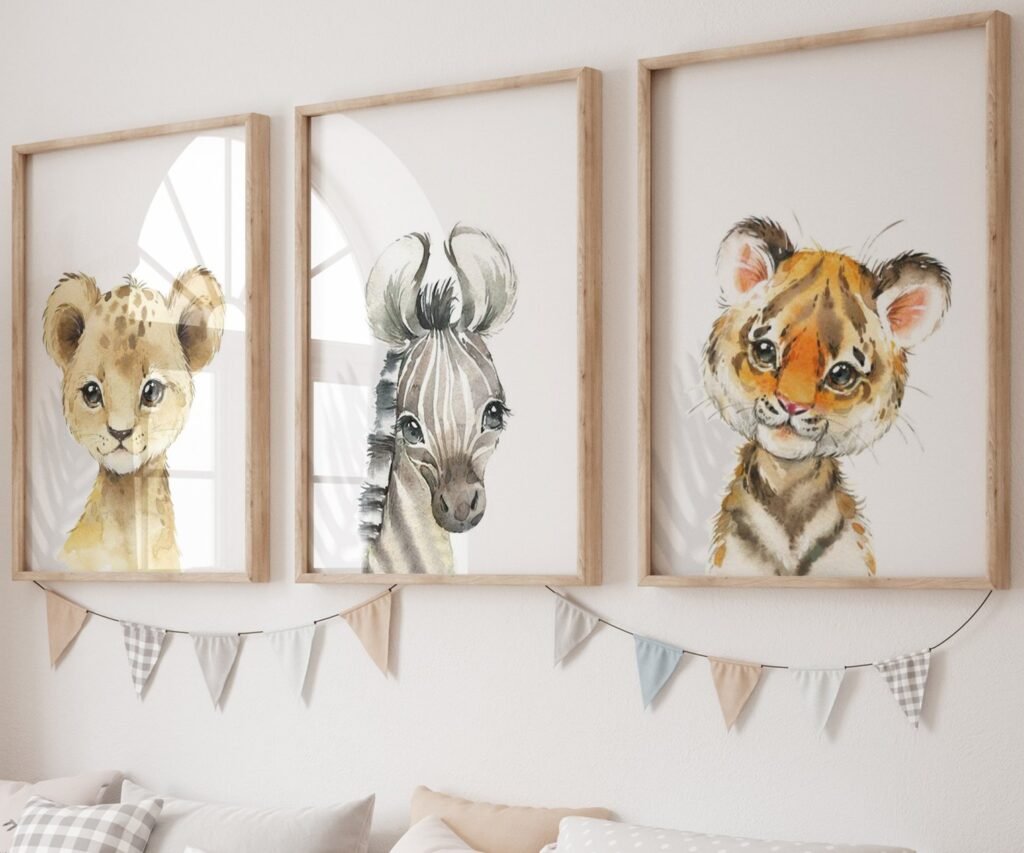 set of 3 Safari baby animal prints, Safari Animal prints, Watercolor animal prints, Safari nursery decor , Safari Jungle animals, Baby nursery