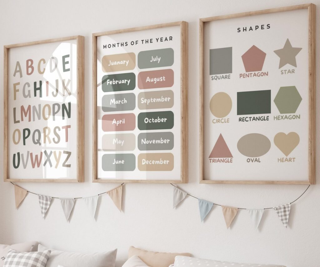 Feeling ,ABC, shape, month of the year, Educational Posters, Homeschool Prints, Montessori Classroom set of 3
