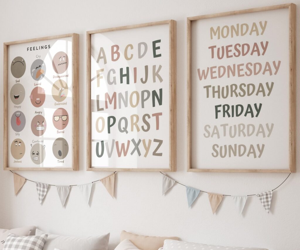 Feeling ,ABC, shape, month of the year, Educational Posters, Homeschool Prints, Montessori Classroom set of 3