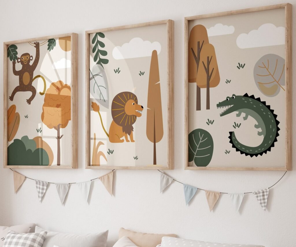 set of 3 Safari Nursery Wall Prints, Boho Nursery Prints, Green Nursery, Boho Nursery Wall Art, Nursery Decor, Set of Nursery Prints, Safari