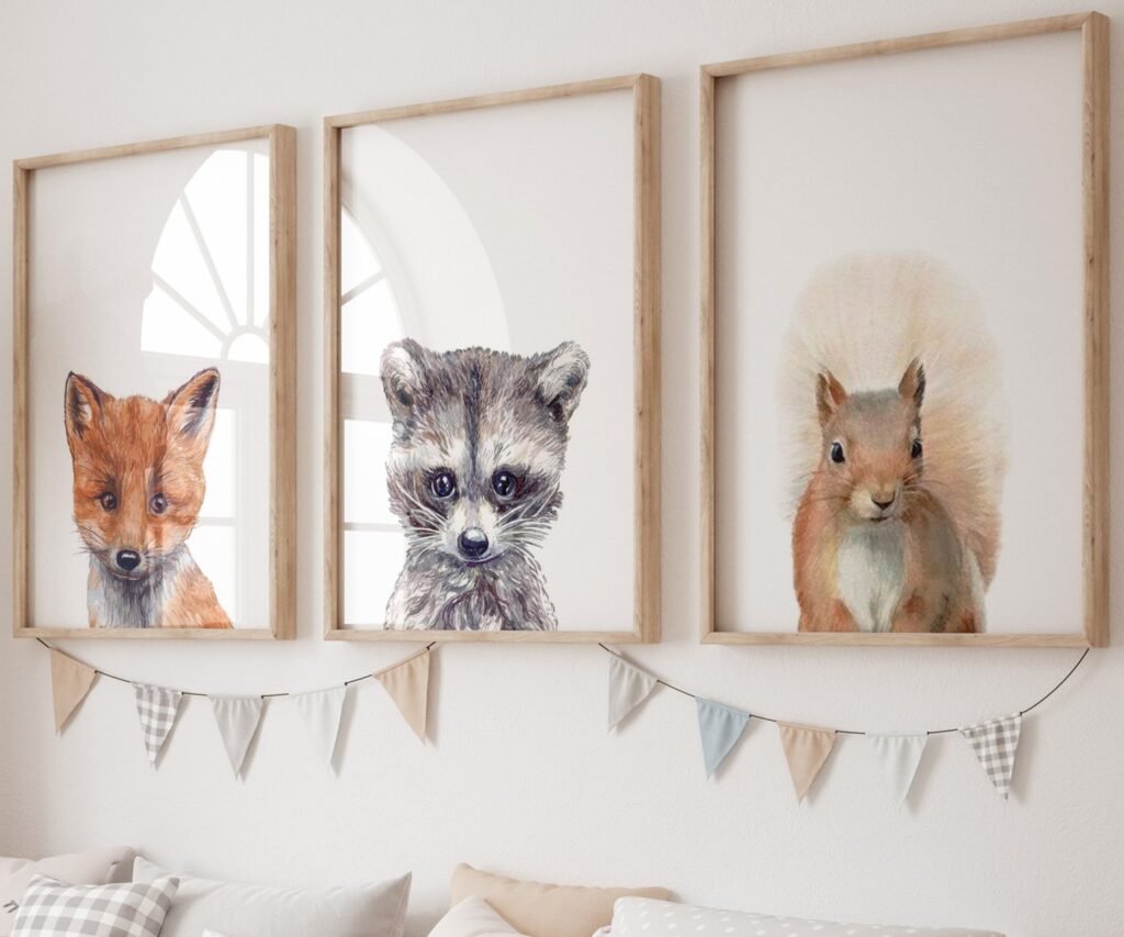 Woodland nursery prints, set of 3 Prints, Woodland Nursery decor, Nursery wall art, Baby Animal prints for nursery
