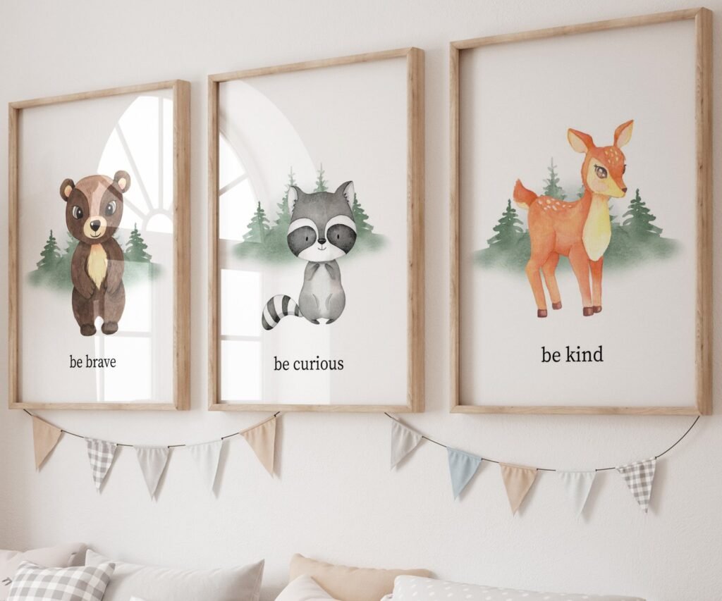 set of 3 Woodland Nursery wall art, Bear Wall art, Forest nursery- Nursery Prints Watercolor Woodland