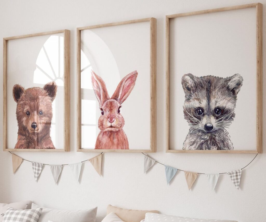 Woodland nursery prints, set of 3 Prints, Woodland Nursery decor, Nursery wall art, Baby Animal prints for nursery