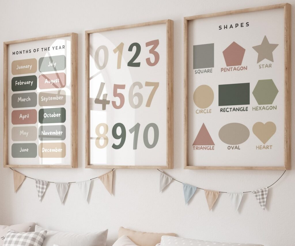 Feeling ,ABC, shape, month of the year, Educational Posters, Homeschool Prints, Montessori Classroom set of 3