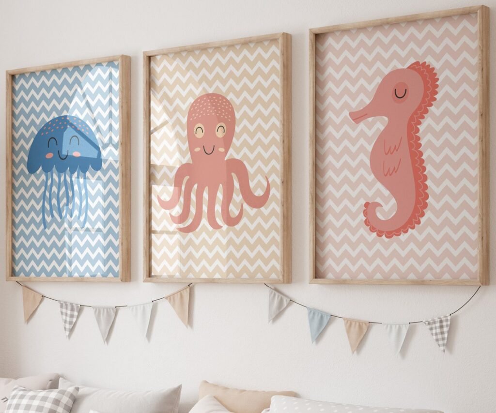 Sea animals, Ocean, Fish Whale set of 3