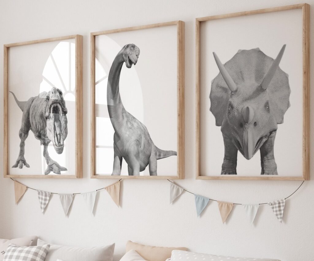 Set of 3 prints, dinosaur decor, dinosaur nursery, dinosaur art, boy nursery decor, t rex, triceratops, tyrannosaurus rex, apatosaurus