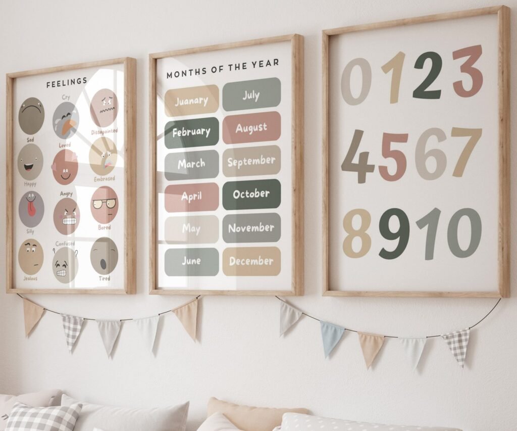 Feeling ,ABC, shape, month of the year, Educational Posters, Homeschool Prints, Montessori Classroom set of 3