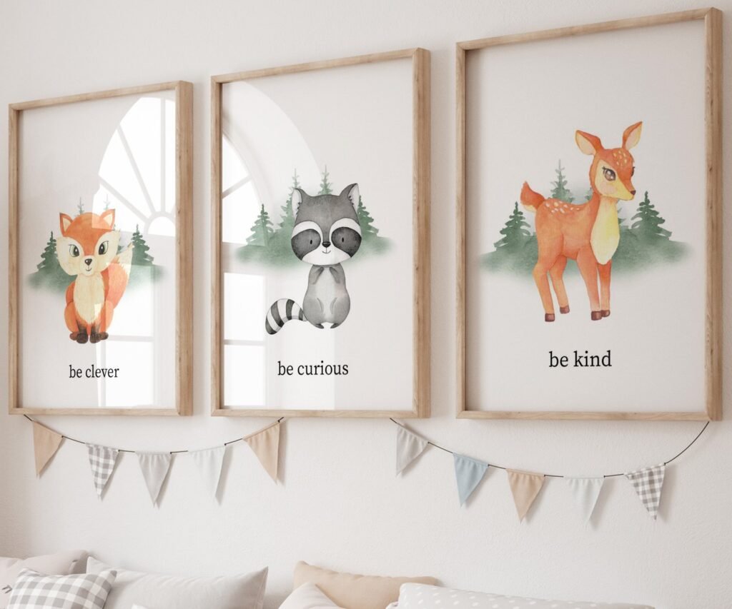 set of 3 Woodland Nursery wall art, Bear Wall art, Forest nursery- Nursery Prints Watercolor Woodland