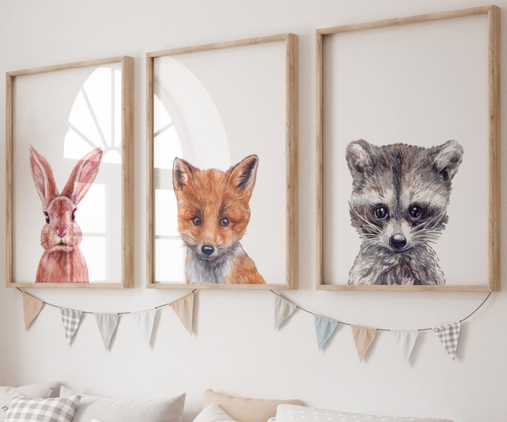 Woodland nursery prints, set of 3 Prints, Woodland Nursery decor, Nursery wall art, Baby Animal prints for nursery