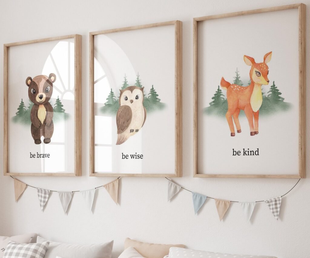 set of 3 Woodland Nursery wall art, Bear Wall art, Forest nursery- Nursery Prints Watercolor Woodland