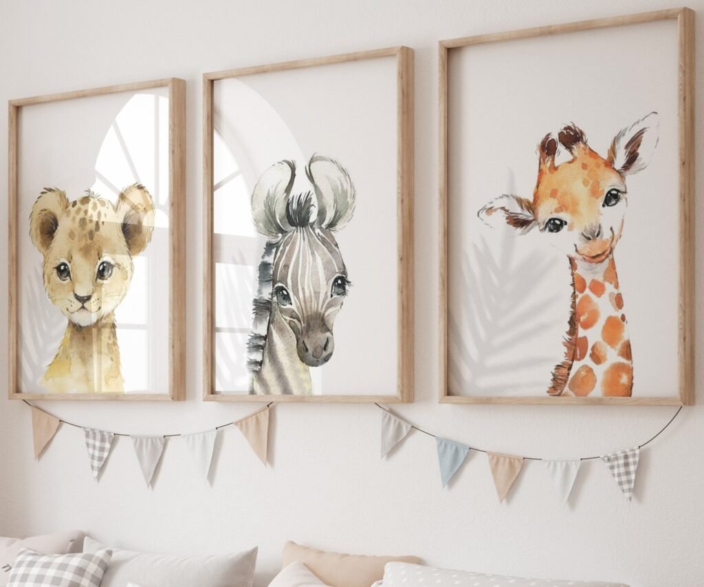 set of 3 Safari baby animal prints, Safari Animal prints, Watercolor animal prints, Safari nursery decor , Safari Jungle animals, Baby nursery