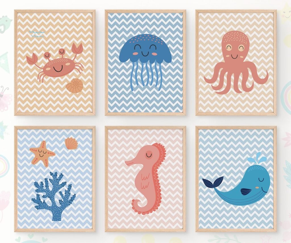 Sea animals, Ocean, Fish Whale set of 6