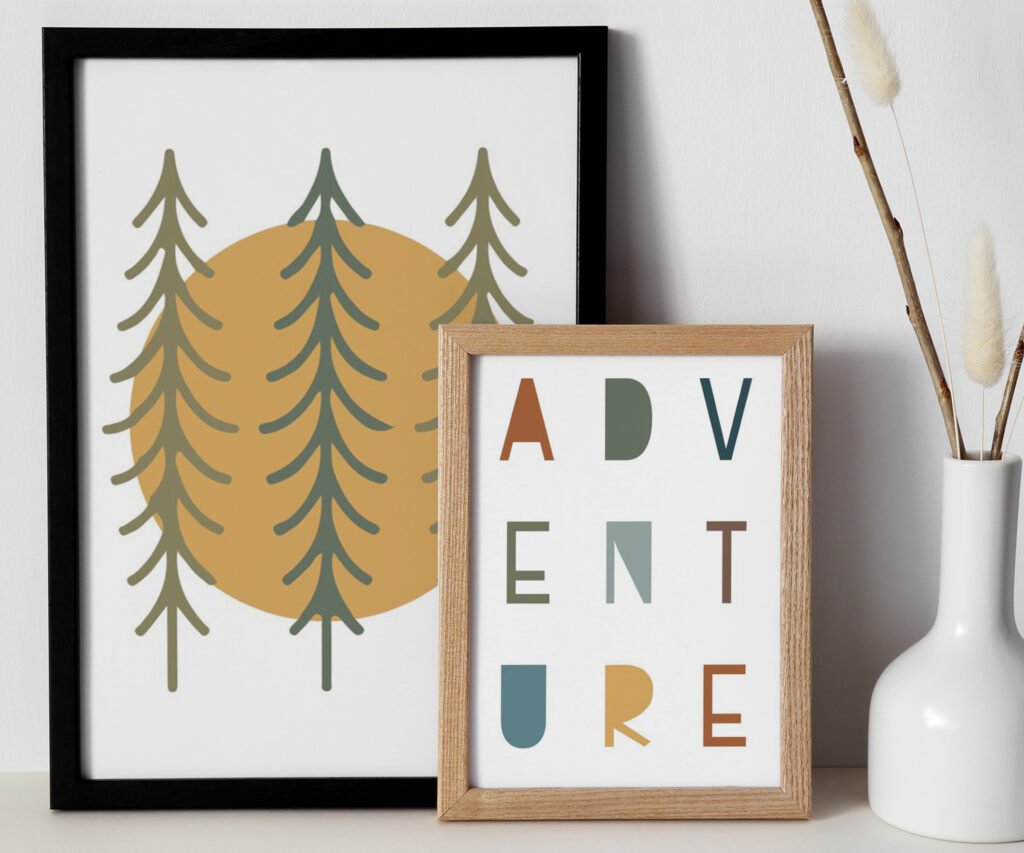 Adventure Kids Room Prints set of 2 Adventure Nursery Wall Art Mountain Scene Art Neutral Kids Room Art Neutral Nursery Decor