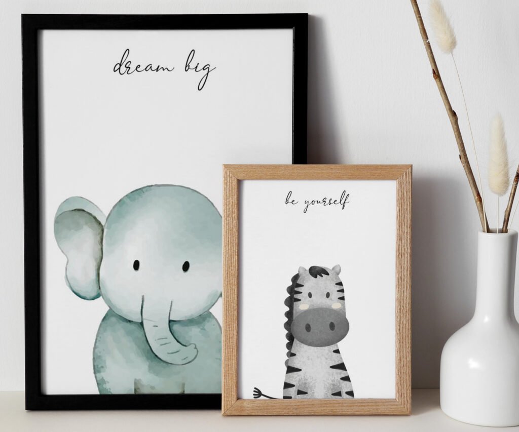 Animals Nursery Prints Nursery Animals Art Woodland Nursery Decor Safari Nursery Wall Art Baby Decor, set of 2 Prints