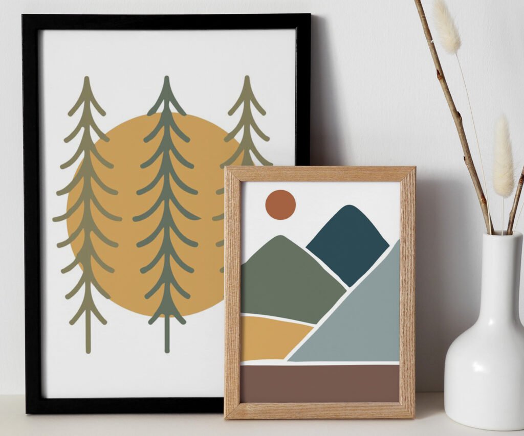Adventure Kids Room Prints set of 2 Adventure Nursery Wall Art Mountain Scene Art Neutral Kids Room Art Neutral Nursery Decor