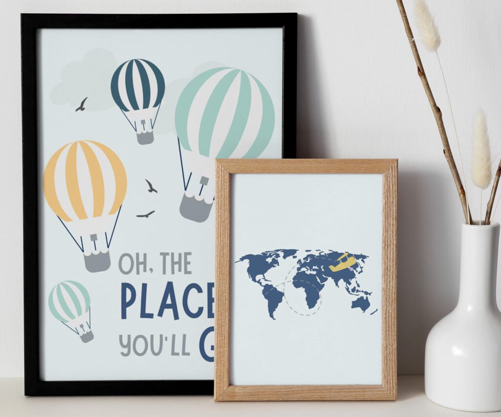Adventure nursery decor, Nursery decor boy mountains adventure, nursery decor boy airplane, world map nursery, adventure awaits set of 2