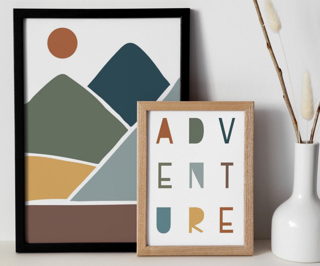 Adventure Kids Room Prints set of 2 Adventure Nursery Wall Art Mountain Scene Art Neutral Kids Room Art Neutral Nursery Decor