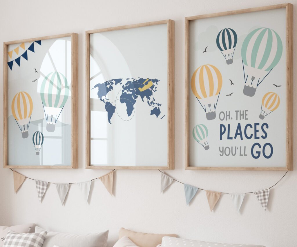 Adventure nursery decor, Nursery decor boy mountains adventure, nursery decor boy airplane, world map nursery, adventure awaits set of 3