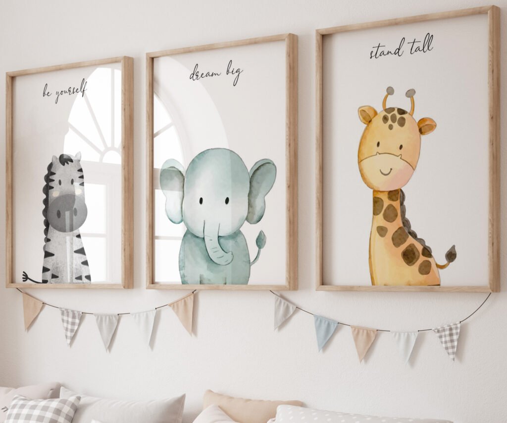 Animals Nursery Prints Nursery Animals Art Woodland Nursery Decor Safari Nursery Wall Art Baby Decor, set of 3 Prints