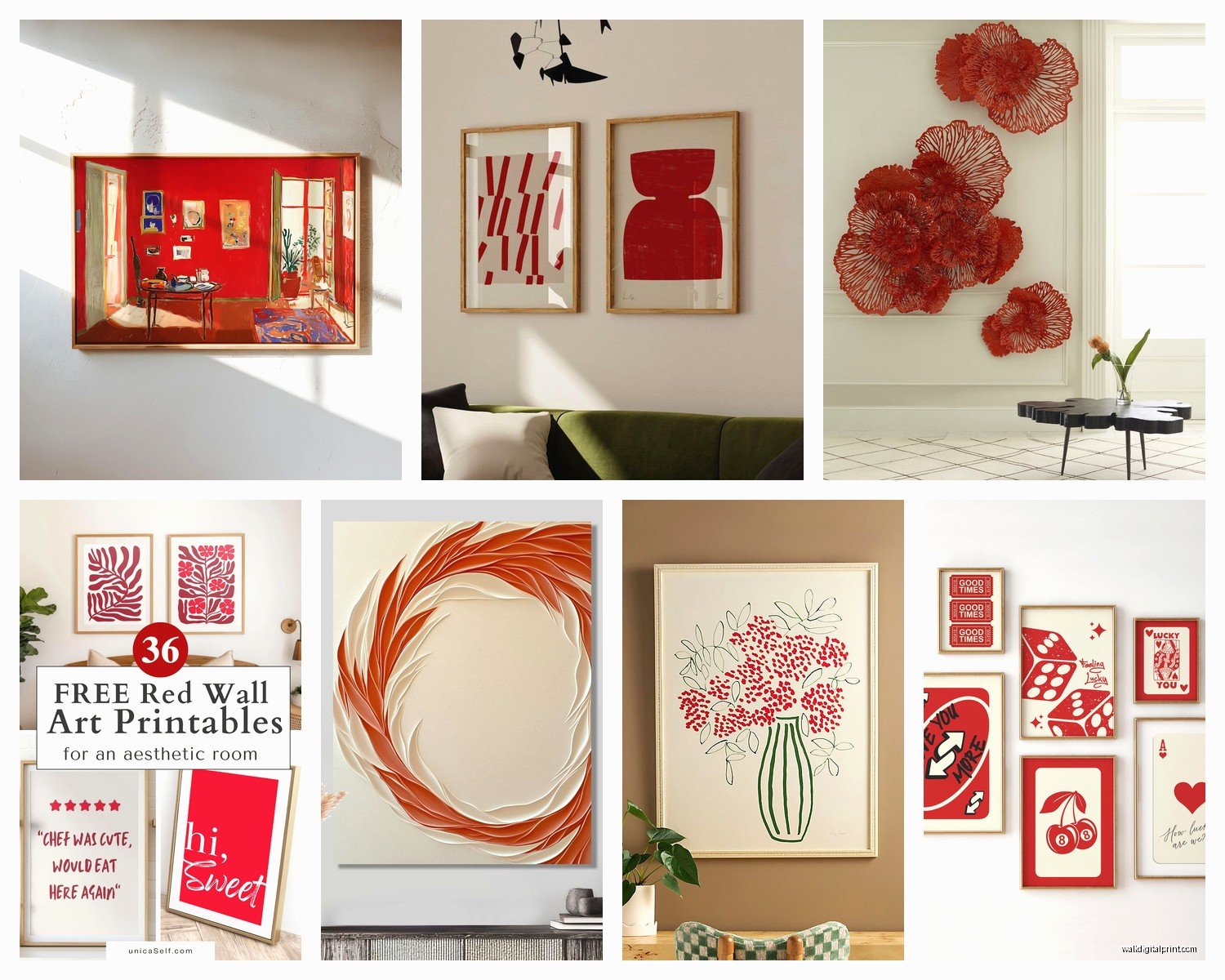 Wall Art with Red Accents: Pops of Color Design