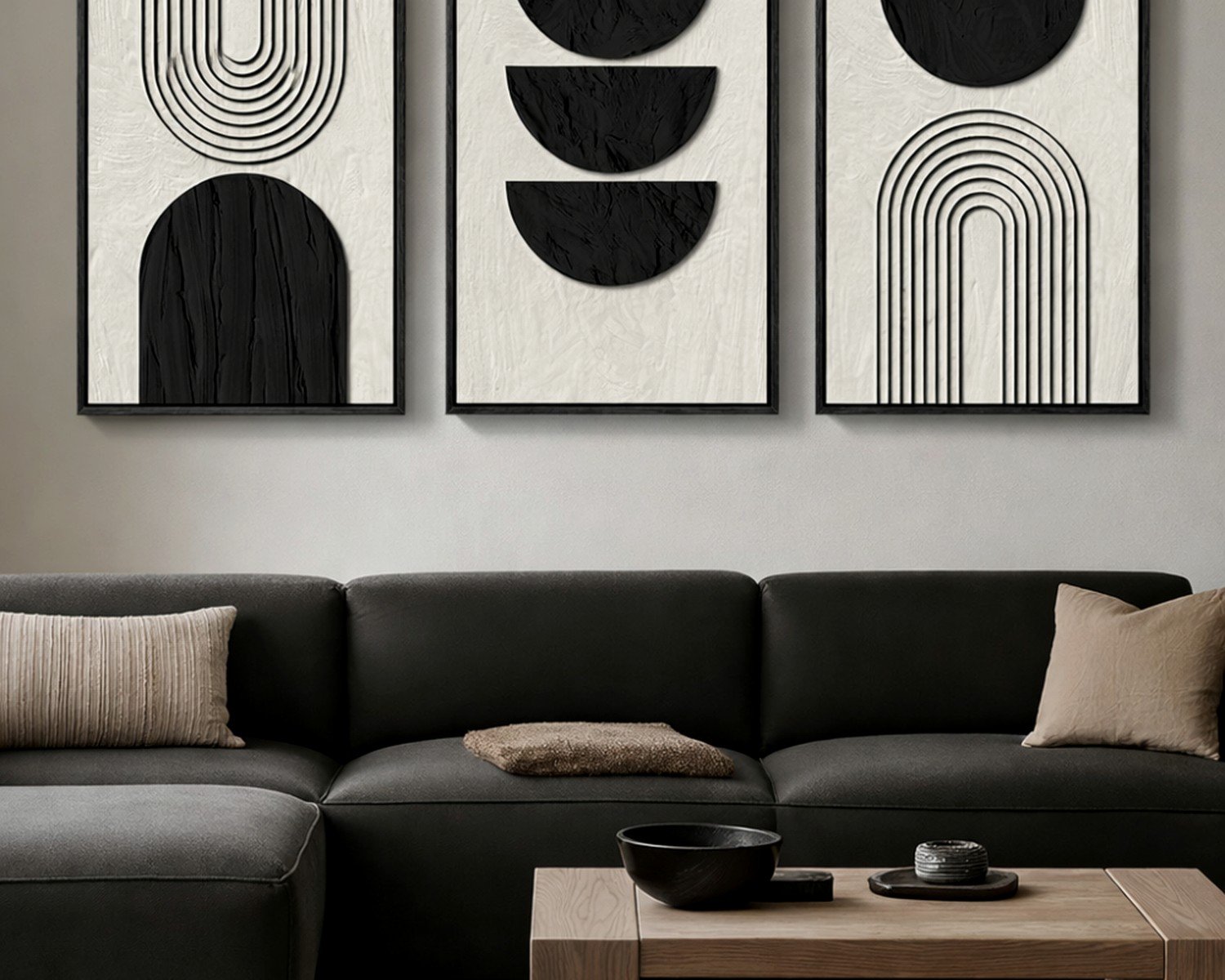 3 Piece Wall Art Black and White: Monochrome Triptych